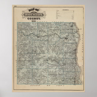 Póster Mapa del condado de Houston, Minnesota
