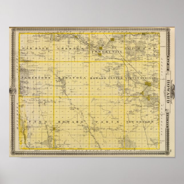Póster Mapa del condado de Howard, estado de Iowa (Frente)