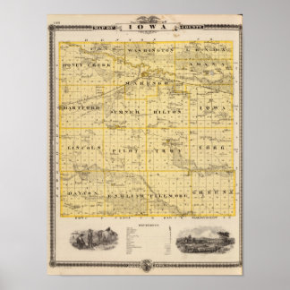 Póster Mapa del condado de Iowa, estado de Iowa