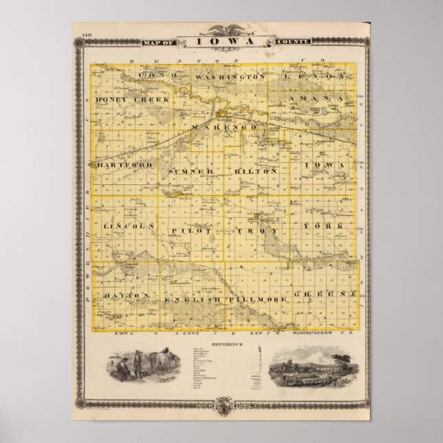 Póster Mapa del condado de Iowa, estado de Iowa (Frente)