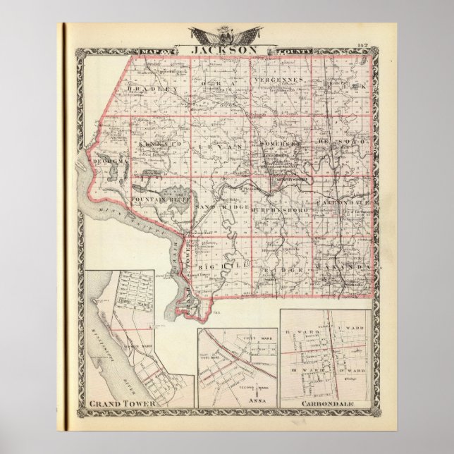 Póster Mapa del condado de Jackson, Grand Tower (Frente)