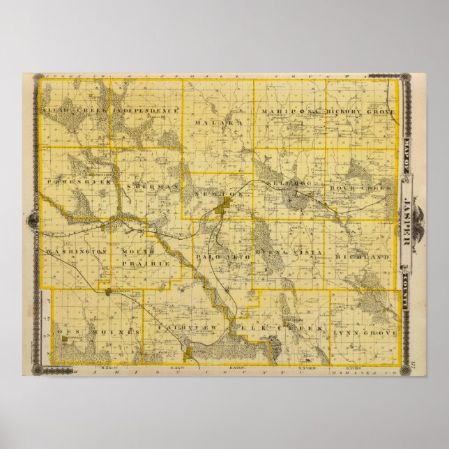 Póster Mapa del condado de Jasper, estado de Iowa (Frente)