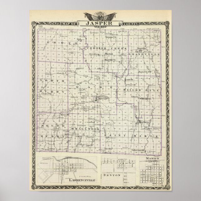 Póster Mapa del condado de Jasper, Lawrenceville (Frente)