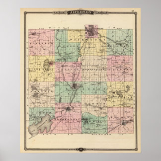 Póster Mapa del condado de Jefferson, estado de Wisconsin