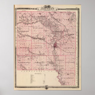 Póster Mapa del condado de Johnson, estado de Iowa