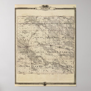 Póster Mapa del condado de Jones, estado de Iowa