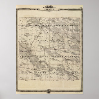 Póster Mapa del condado de Jones, estado de Iowa