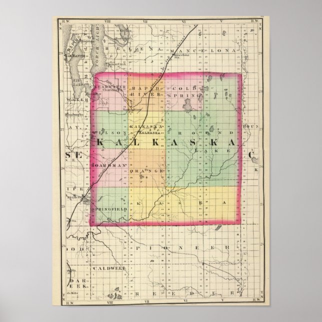 Póster Mapa del condado de Kalkaska, Michigan (Frente)