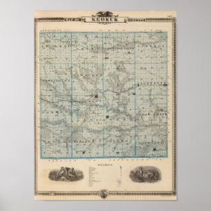 Póster Mapa del condado de Keokuk, estado de Iowa