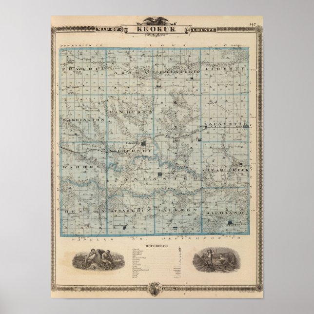 Póster Mapa del condado de Keokuk, estado de Iowa (Frente)