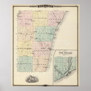 Póster Mapa del condado de Kewaunee