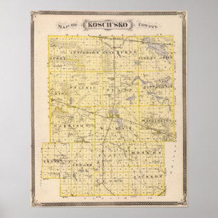 Póster Mapa del condado de Kosciusko