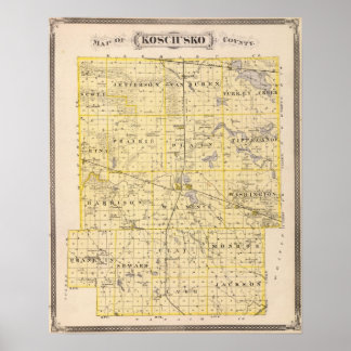 Póster Mapa del condado de Kosciusko