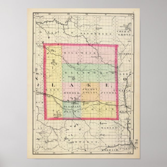 Póster Mapa del condado de Lake, Michigan (Frente)