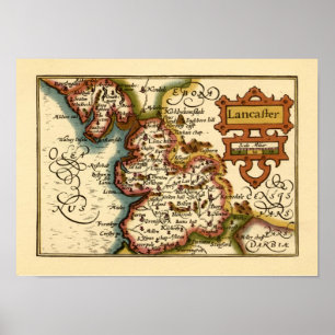 Póster Mapa del Condado de Lancashire "Lancaster"