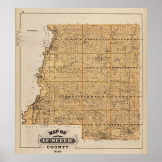Póster Mapa del condado de Le Sueur, Minnesota