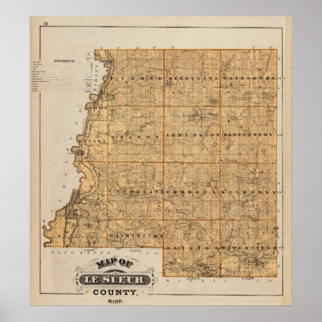 Póster Mapa del condado de Le Sueur, Minnesota (Frente)