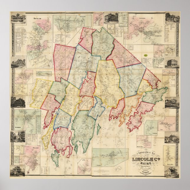 Póster Mapa del Condado de Lincoln 1857 (Frente)