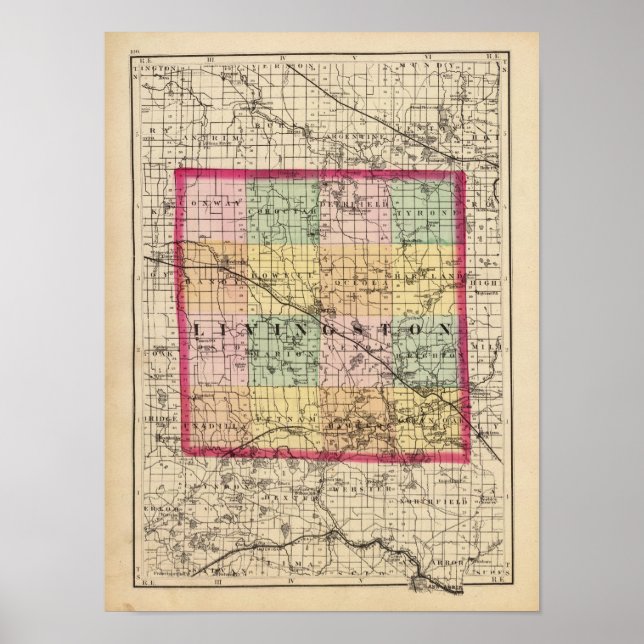 Póster Mapa del condado de Livingston, Michigan (Frente)