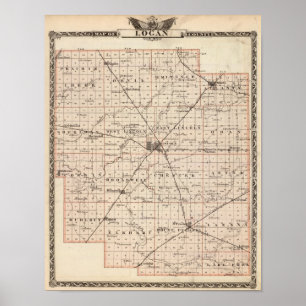 Póster Mapa del condado de Logan
