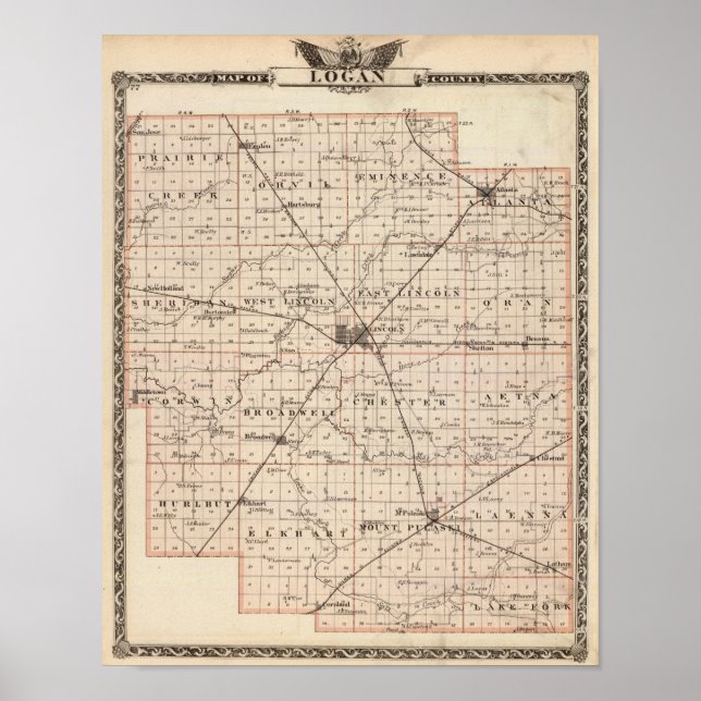 Póster Mapa del condado de Logan (Frente)