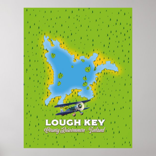 Póster Mapa del condado de Lough Key Roscommon, Irlanda (Frente)