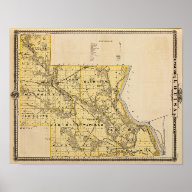 Póster Mapa del condado de Louisa, estado de Iowa (Frente)