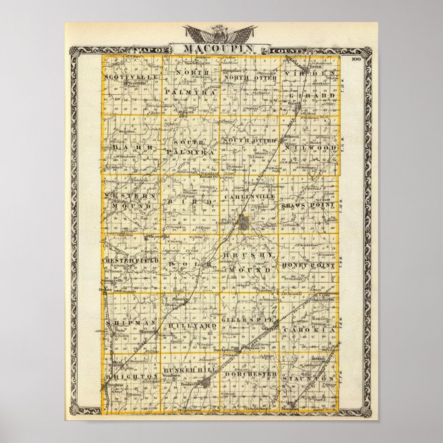 Póster Mapa del condado de Macoupin (Frente)