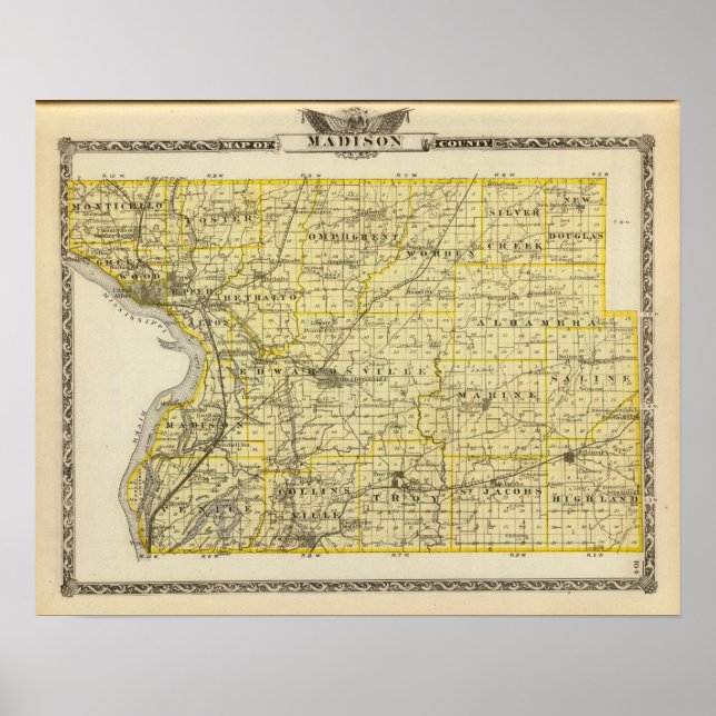 Póster Mapa del condado de Madison (Frente)