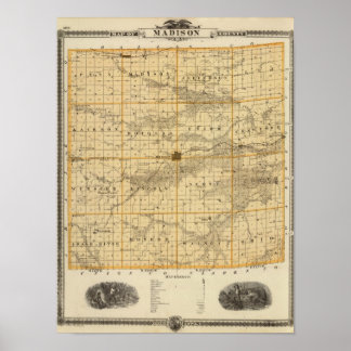 Póster Mapa del condado de Madison, estado de Iowa