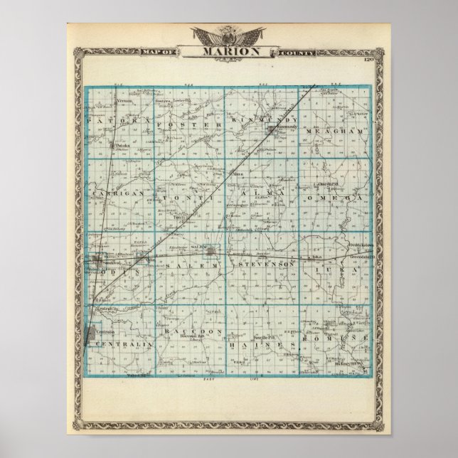 Póster Mapa del condado de Marion (Frente)