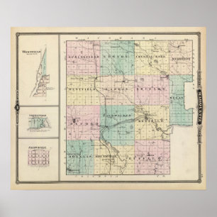 Póster Mapa del condado de Marquette y de Westfield