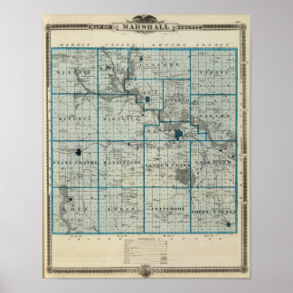 Póster Mapa del condado de Marshall, estado de Iowa