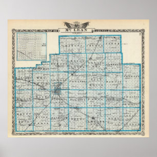 Póster Mapa del condado de McLean y de Le Roy