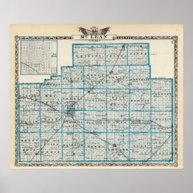 Póster Mapa del condado de McLean y Le Roy (Frente)