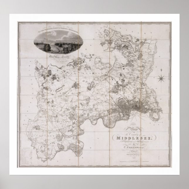 Póster Mapa del condado de Middlesex, publicado en 1819 ( (Frente)