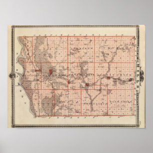 Póster Mapa del condado de Mills, estado de Iowa