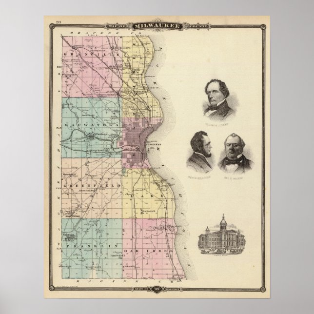 Póster Mapa del condado de Milwaukee, estado de Wisconsin (Frente)