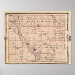 Póster Mapa del condado de Mitchell, estado de Iowa