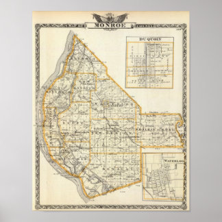 Póster Mapa del condado de Monroe, DuQuoin y Waterloo