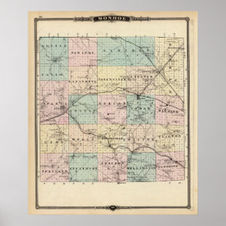 Póster Mapa del condado de Monroe, estado de Wisconsin