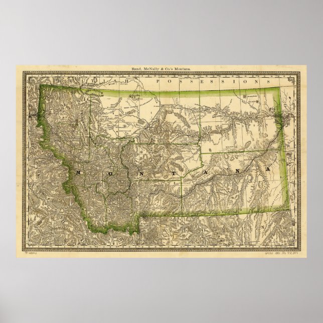 Póster Mapa del condado de Montana indizado (1881) (Frente)