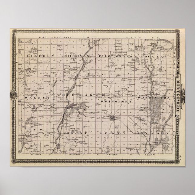 Póster Mapa del condado de Montgomery, estado de Iowa (Frente)