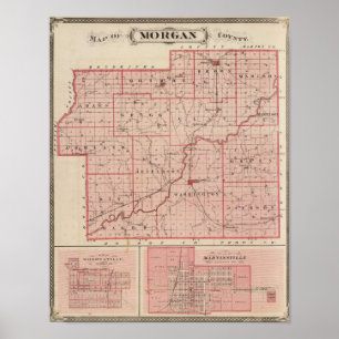 Póster Mapa del condado de Morgan con Mooresville