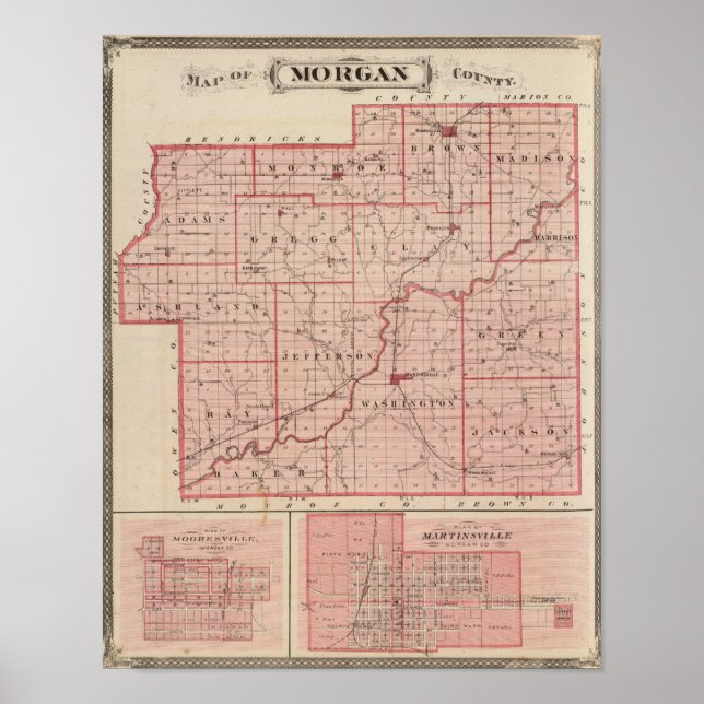 Póster Mapa del condado de Morgan con Mooresville (Frente)