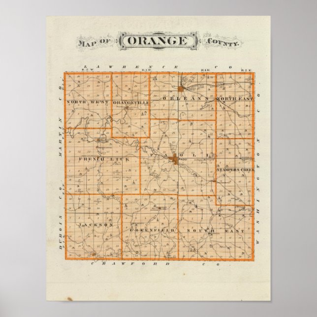 Póster Mapa del condado de Naranja (Frente)
