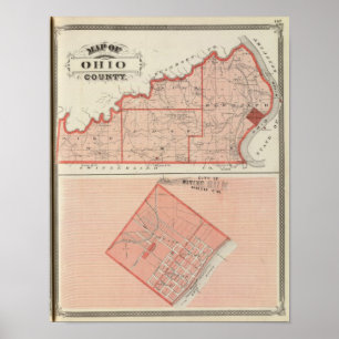 Póster Mapa del condado de Ohio con la ciudad del sol