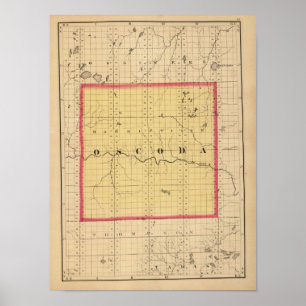 Póster Mapa del condado de Oscoda, Michigan