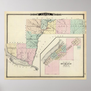 Póster Mapa del condado de Pepin y del pueblo de Durand