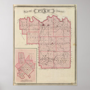 Póster Mapa del condado de Pike con el plan de Petersburg